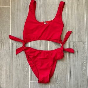 Red cut out bathing suit